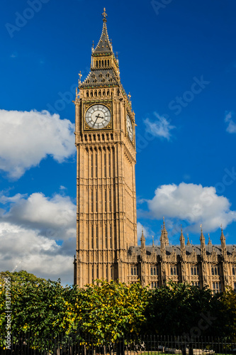 Clock tower "Big Ben" near House of Parliament, London, UK.