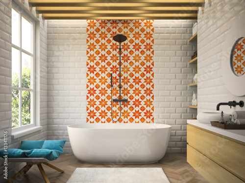 Fototapeta Interior modern bathroom 3D rendering