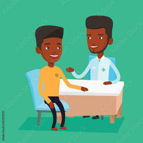 Doctor consulting male patient in office.