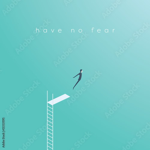 Business concept of courage, challenge, risk taking with businessman vector illustration jumping.