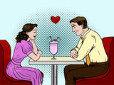 Couple on a date in restaurant. Pop art style  Illustration.
