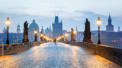 Prague - Czech Republic, Charles Bridge early in the morning.