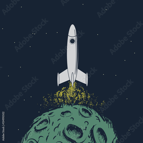 rocket takes off from a planet