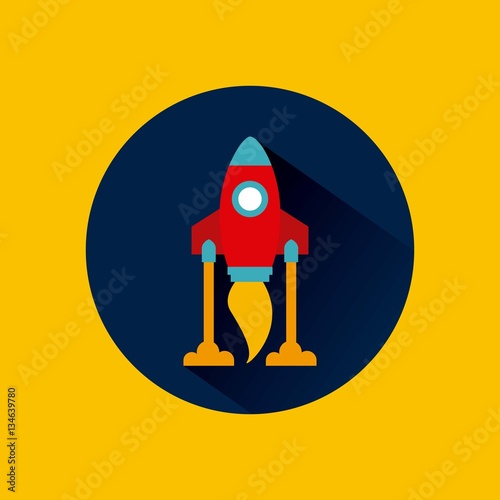space rocket icon over blue circle and yellow background. colorful design. vector illustration