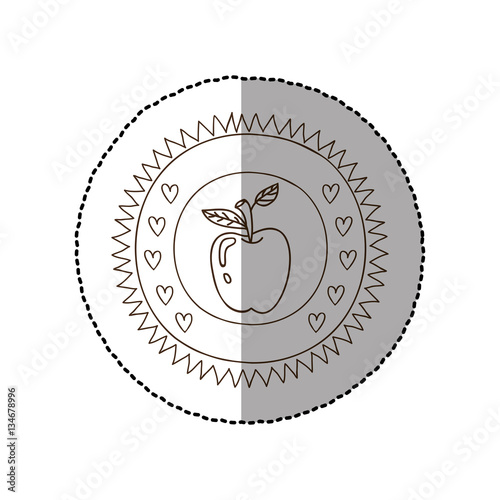 monochrome circular frame with middle shadow sticker with apple fruit vector illustration