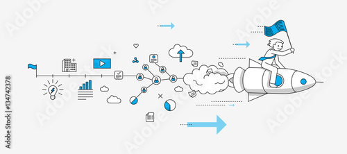 Business startup website banner. Modern infographic illustration in linear style. © radoma