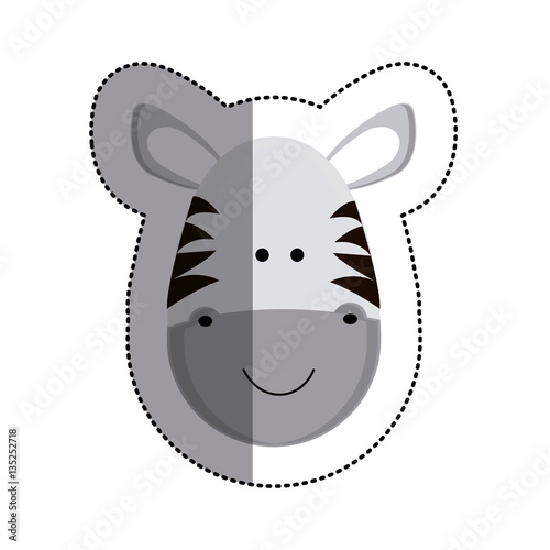 grayscale sticker with zebra head and middle shadow vector illustration