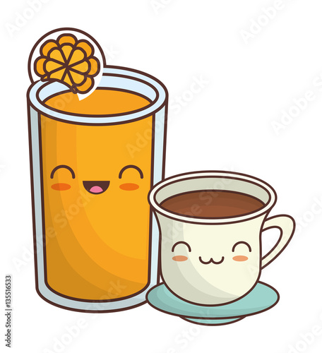 coffee cup and orange juice  kawaii icon image vector illustration design 