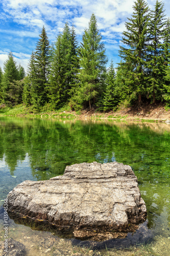 Poster Dolomiti - small lake called 'Lech dla Le' in Val Badia, Alto Adige, Italy
