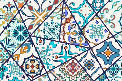  Vector decorative background. Mosaic patchwork pattern for design and fashion