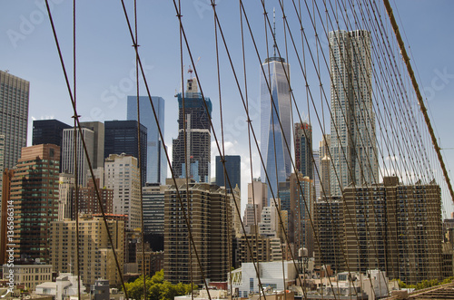 Poster NEW YORK - USA September 12 2016 One World Trade Center seen from brooklyn brid