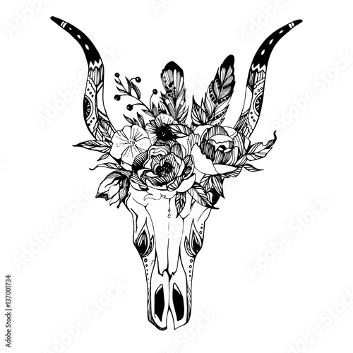 boho-chic-image-fashion-illustration-dzika-czaszka-z-kwiatami-boho-style-for-t-shirt