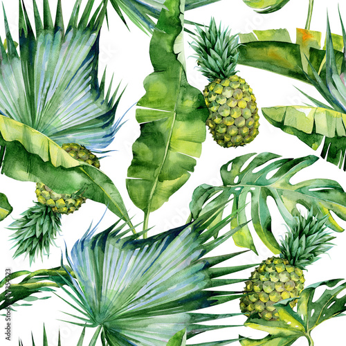 bezszwowa-akwareli-ilustracja-tropikalni-liscie-i-ananas-zwarta-dzungla-wzor-z-motywem-tropic-summertime-moze-byc-uzywany-jako-tekstura-tlo-papier-pakowy-tkaniny-tapety