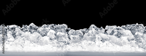 Lacobel Pieces of crushed ice cubes on black background. Including clipping path.