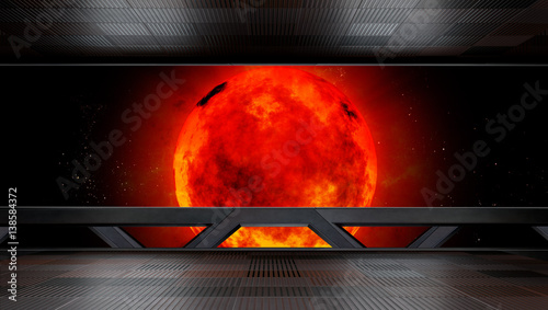 sol-llameante-en-el-cielo-estrellado-3d-rendering