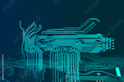 Poster Abstract blue technology background with circuit board texture