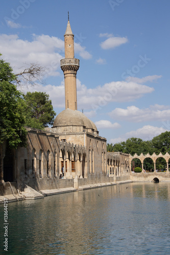 Poster Halil Rahman Cami on Birket Ibrahim ( the pool of Abraham) in Sanliurfa, Turkey