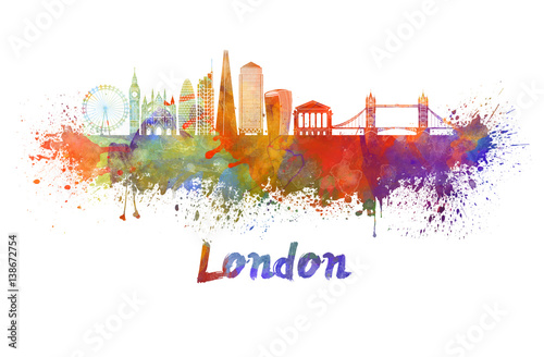 Obraz na płótnie London V2 skyline in watercolor splatters with clipping path