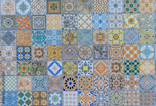 Fototapeta Wall ceramic tiles patterns Mega set from Thailand public park.