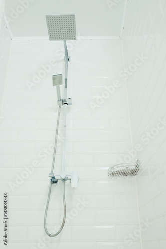  Interior of a shower room with close up shower