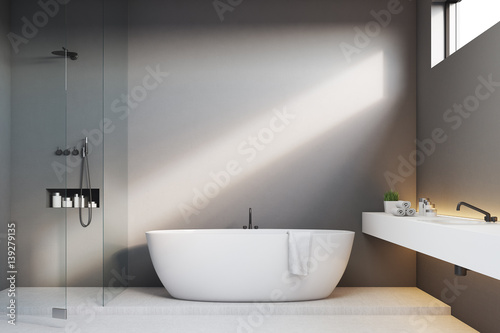 Fototapeta Luxury bathroom with gray walls and shower