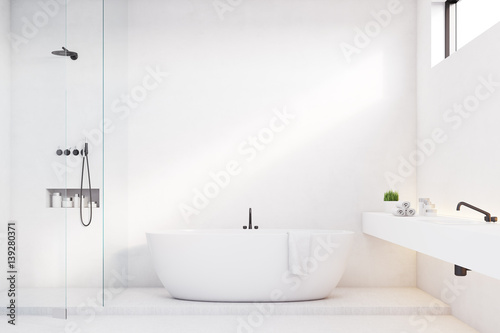 Fototapeta Luxury bathroom with white walls and shower