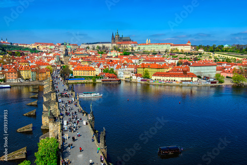Poster Charles Bridge (Karluv Most), Prague Castle and Vltava river in Prague, Czech Re