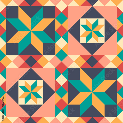  Seamless pattern in style of patchwork, vector.