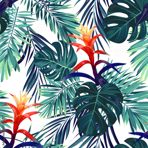 recznie-rysowane-kwiatowy-wzor-z-kwiatow-guzmania-monstera-i-lisci-palmowych-krolewskich-egzotyczny-hawajczyka-wektorowy-tlo