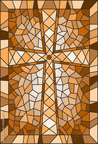 ilustracja-w-stylu-witrazu-z-krzyzem-w-odcieniach-brazu