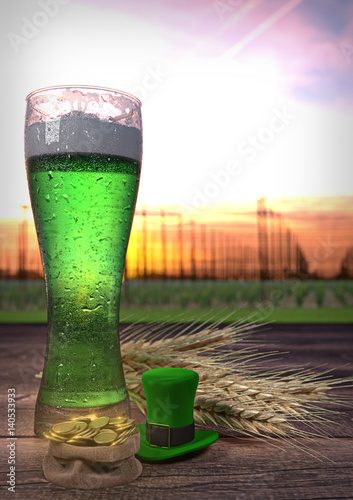 st-patrick-39-s-day-concep-zielone-piwo-kapelusz-monety-3d