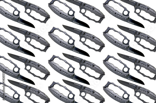 Poster Military knife with brass knuckles isolated on white background