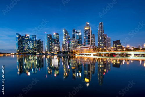 Poster Singapore business district skyline in night at Marina Bay, Singapore