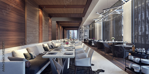 Modern concept design of restaurant lounge 3D Render © hd3dsh