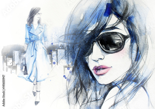 woman-in-coat-street-fashion-style-hand-drawing-illustration-watercolor-painting