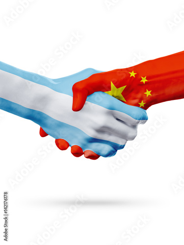 Poster Flags Argentina, China countries, partnership, national sports team