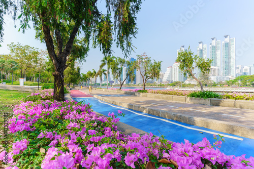 Poster Cityscape of Benchakitti park , green lung of Bangkok ,Thailand