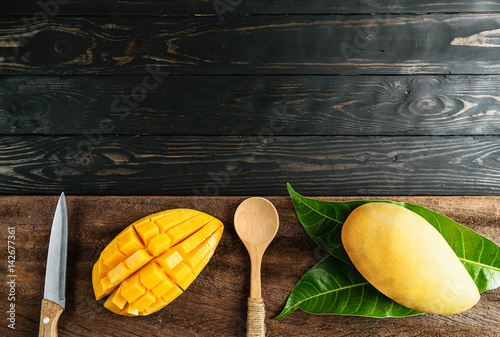 mango desserts  on wood top view