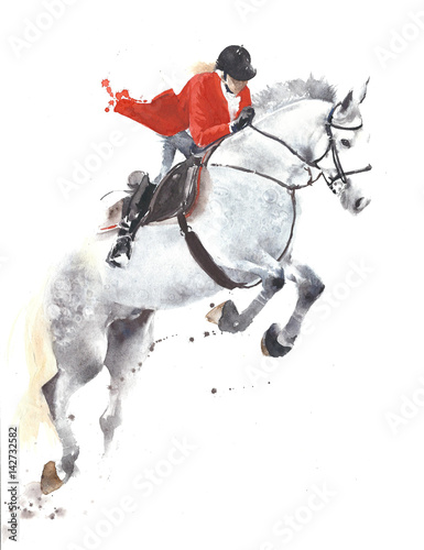 springende-sportjockey-aquarellmalereiillustration-des-pferds-lokalisiert-auf-weisem-hintergrund