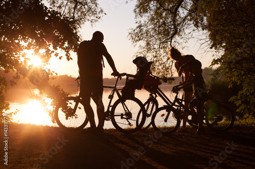 Family on a bicycle ride