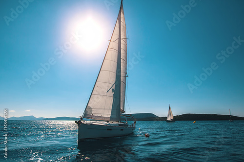 Luxury yachts at sea sailing regatta.