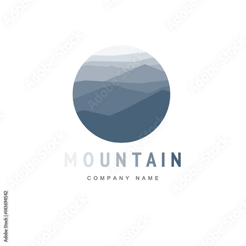 Mountain logo template with abstract peaks. Vector illustration. Mountaineering and Traveling icon.