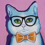Original oil painting on canvas - Pop Art - Blue Cat in the Glasses
