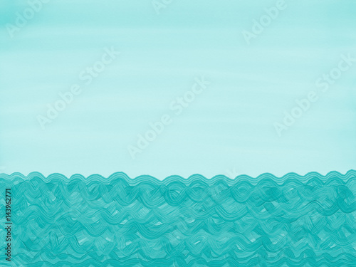 Hand drawn colorful blue waves of ocean on the watercolor background, illustration painted by oil color, high quality © Iryna