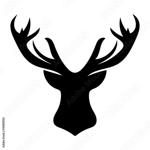 Fototapeta Deer Black silhouette head Christmas white background