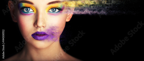 Fashion Model Girl Portrait With Colorful Powder Make Up