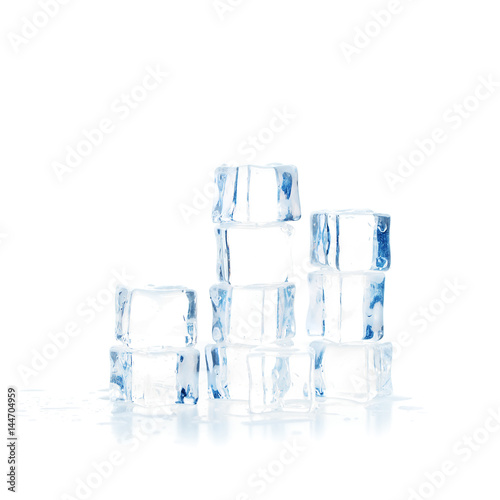 Ice Cubes and Water Drops on White Background