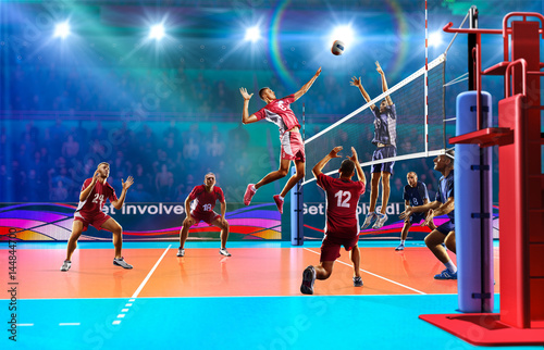 Professional volleyball players in action on the grand court © 103tnn