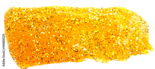 Close up isolated photo of beautiful orange glitter ink on the white background © Iryna