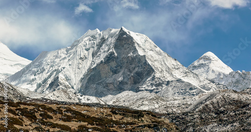View to Island peak (6189 m) from Chhukhung valley - Everest region, Nepal, Himalayas.